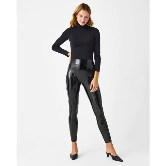 Spanx Faux Patent Leather Leggings in Classic Shiny Black, Size Large - Picture 1 of 10